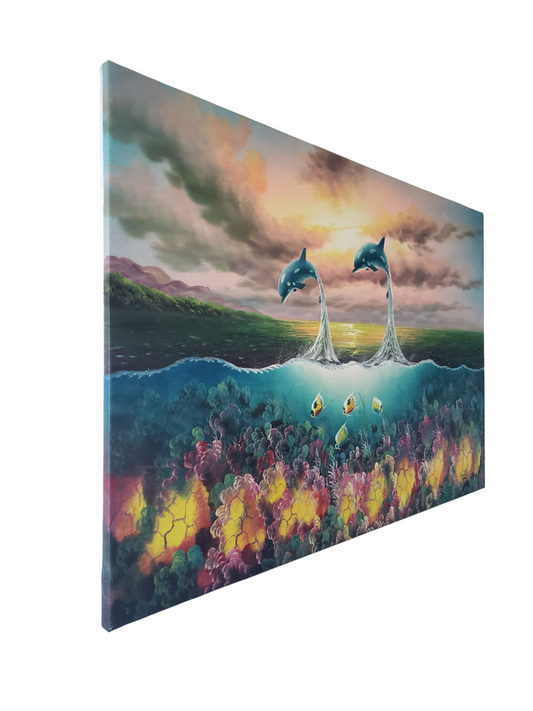 Dolphin Attraction - High Premium 36 X 24 In. By R. Wiggins Painting