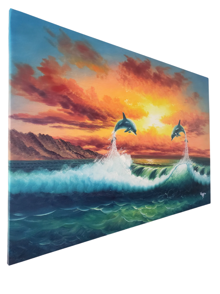 Dolphin Attraction (Part Ii) - High Premium 36 X 24 In. By R. Wiggins Painting