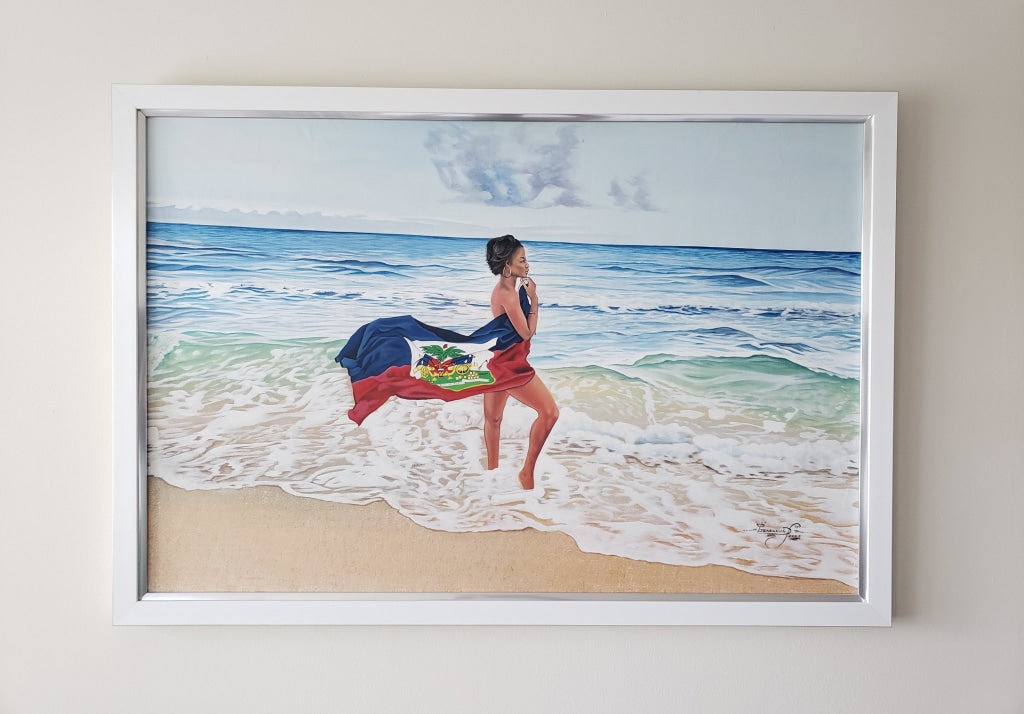 The Intimate Moment With The Haitian Flag - High Premium 47 X 32.5 In. By Genenrich Pierre Painting