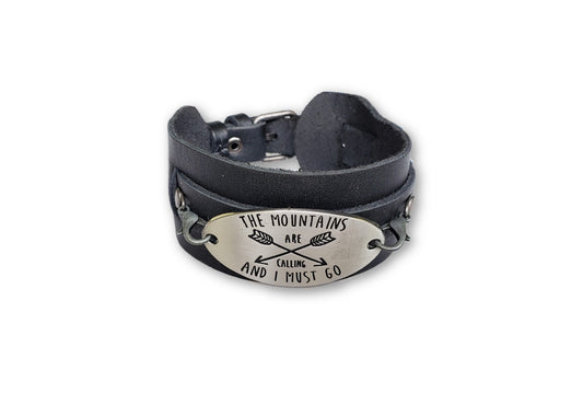 I Must Go! Black Leather Bracelet Bracelets