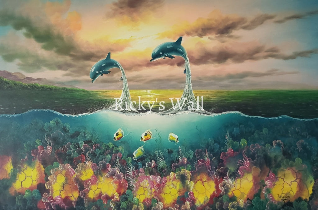 Dolphin Attraction - High Premium 36 X 24 In. By R. Wiggins Painting