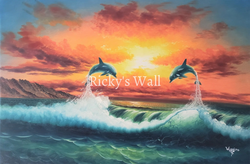 Dolphin Attraction (Part Ii) - High Premium 36 X 24 In. By R. Wiggins Painting