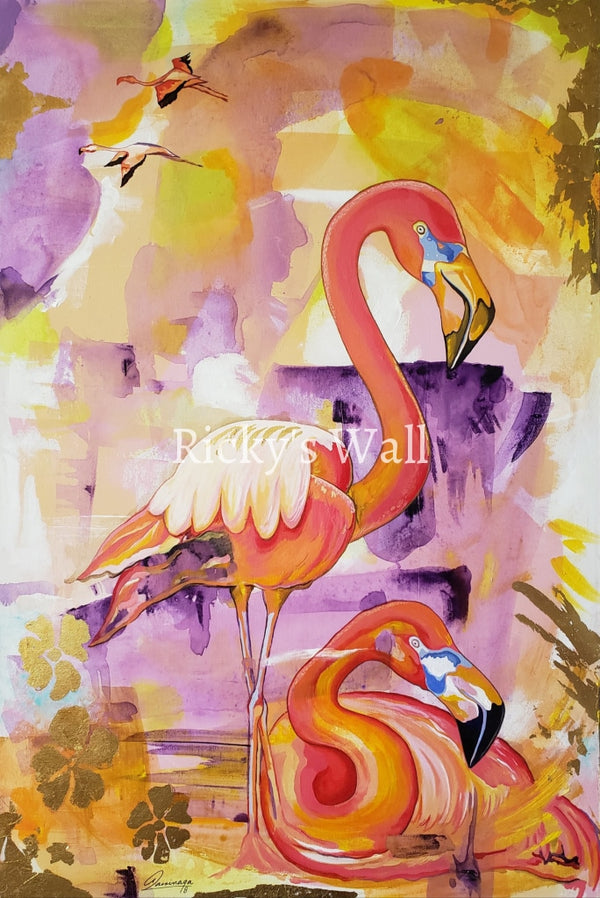 Flamingo Nights - High Premium 24 X 36 In. By A. Larrinaga Painting