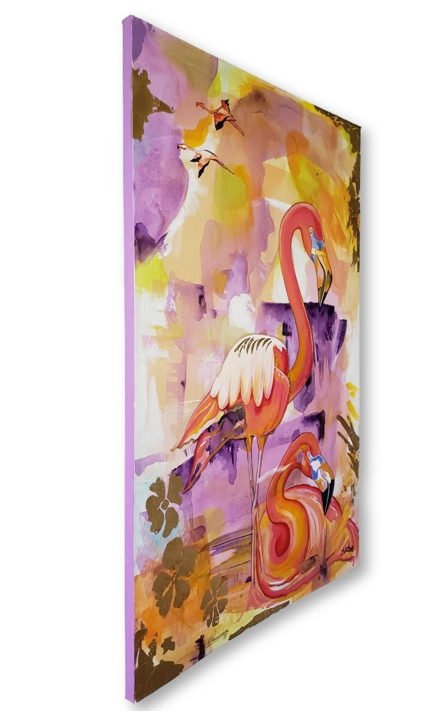 Flamingo Nights - High Premium 24 X 36 In. By A. Larrinaga Painting