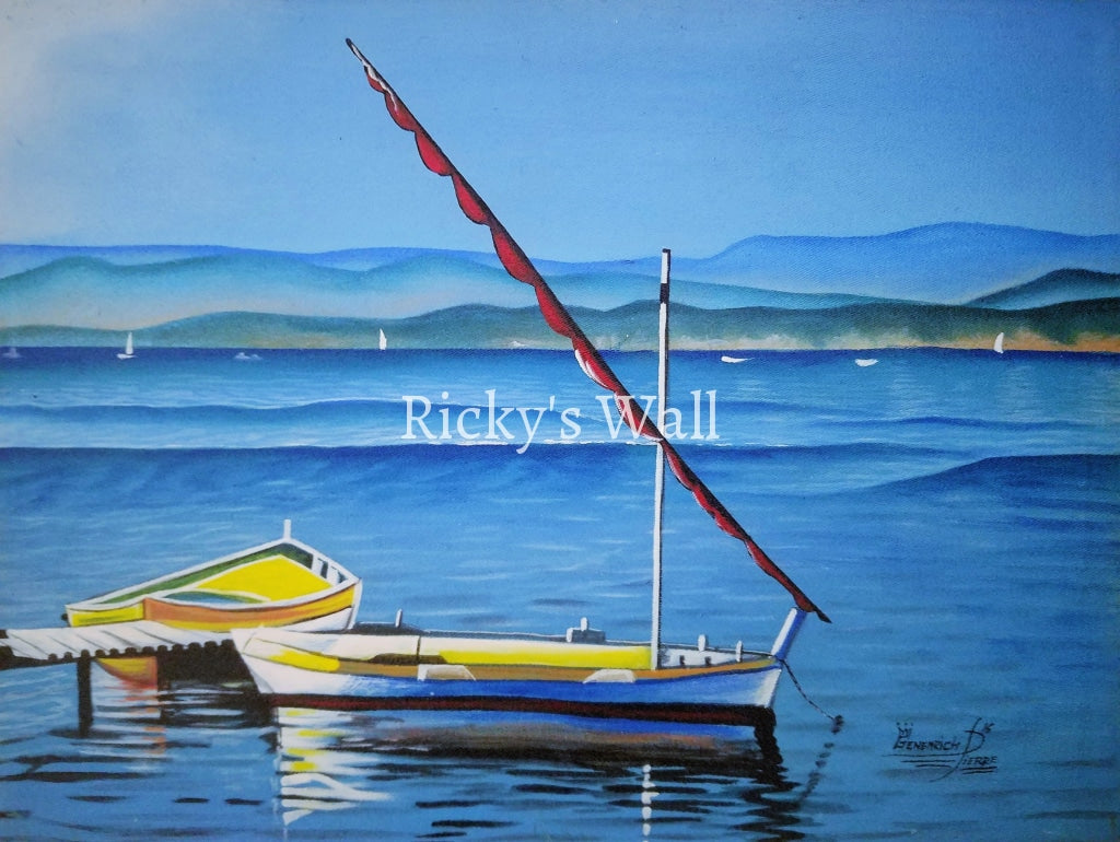 Peaceful Moment At The Lake - Premium 16 X 12 In. By Genenrich Pierre Painting