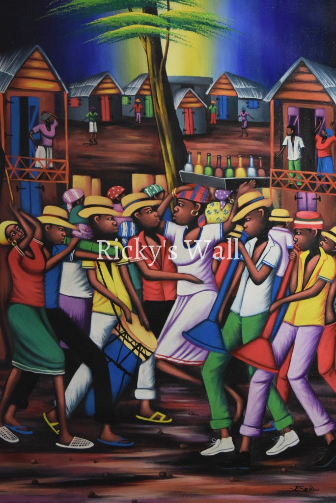Rara Band Performance - 30 x 40 by Esaie Gustave - Ricky's Wall
