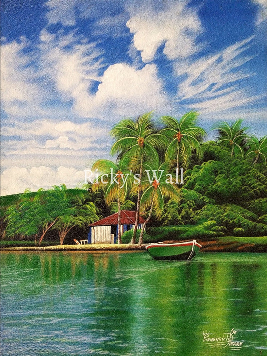 Seashore Villa In Haiti - Premium 12 X 16 By Genenrich Pierre Painting